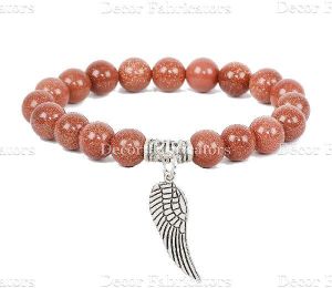 Red Jasper Elastic Stone Bracelet With Feather Charm