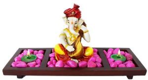 Sittar Playing Ganesha Decor on wooden tray