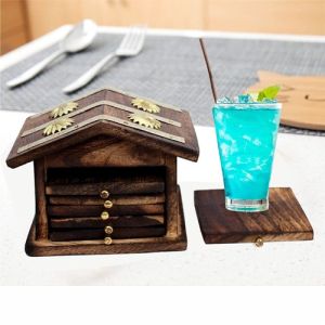 Wooden Hut Shaped Coaster