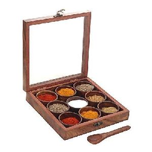 Wooden Square Spice Box