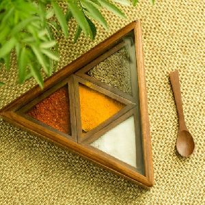 Wooden Triangle Spice Box