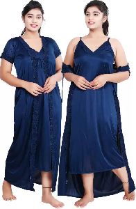 Women Blue Nighty with Robe