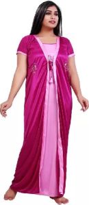 Women Pink Nighty with Robe