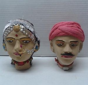 Rajasthani Village Lady And Men Face Statue