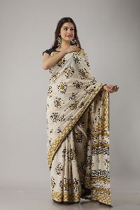 YELLOW LEAF BAGRU PRINTED COTTON SAREE