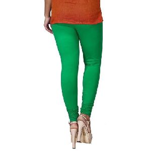 Green Cotton Lycra V-Cut Leggings