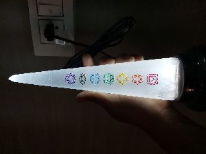 Seven chakra selenite lamp