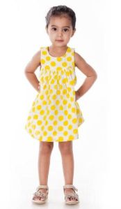 Yellow Polka Dot Block Printed Sleeveless Frock