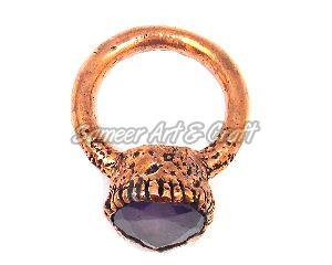 Amethyst Quartz Gemstone Brass Ring with Rose Gold Plated