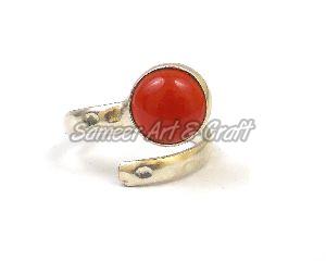 Carnelian Gemstone Silver Ring with Silver Plated