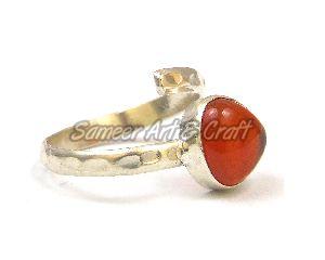 Carnelian Heart Shape Gemstone Ring with Silver Plated