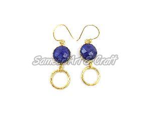 Dyed Blue Sapphire Gemstone Earring with Gold Plated