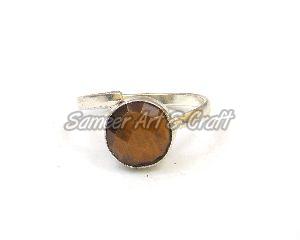 Tiger Eye Gemstone Ring with Silver Plated