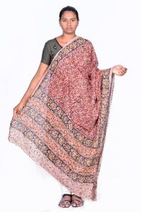 maroon kalamkari hand block silk dupatta