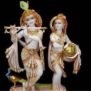 Multicolor Marble Radha Krishna Statue