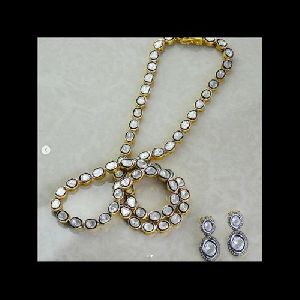 Polki Studded Long Necklace With Earring