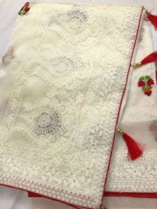 tissue embroidered saree