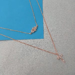 rose gold plated 2 layered hamsa cross pendant chains