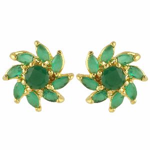 ethnic green american diamond traditional stud earrings