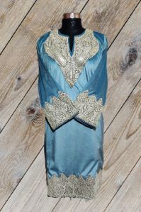 Teal Tilla Embroidered Velvet Kashmiri Pheran