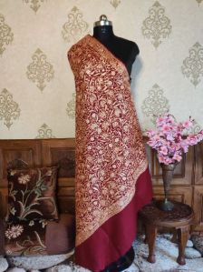 Maroon Tilla Embroidered Kashmiri Shawl