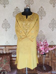 Yellow Floral Embroidered Kashmiri Kurti