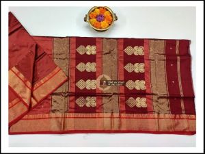 Maheshwari Rust orange Pure Silk Saree With Buta Buti Weaving