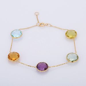 Semi Mix Stone Adjustable 18K Yellow Gold Bracelet