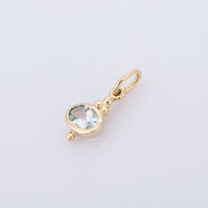 Semi Precious Aquamarine Solitaire 14K Yellow Gold Pendant