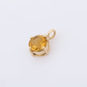 Semi Precious Citrine Solitaire 14K Yellow Gold Pendant