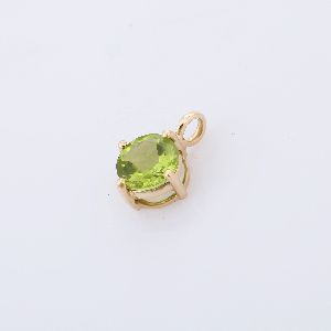 Semi Precious Peridot Solitaire 14K Yellow Gold Pendant