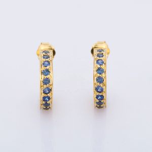 Tiny Blue Sapphire Round 14K Yellow Gold Bali