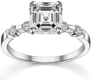 Round Moissanite Bar Style Engagement Ring