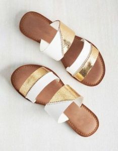 Synthetic Leather Tangled Texture Golden Flat Sandals