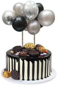 hippity hop silver black balloon bunch cake topper