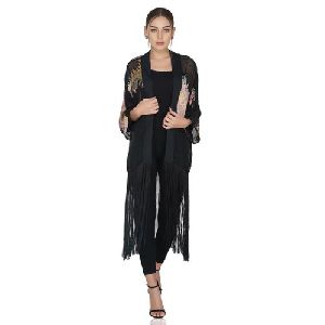 Sequin Tassel Long Shrug