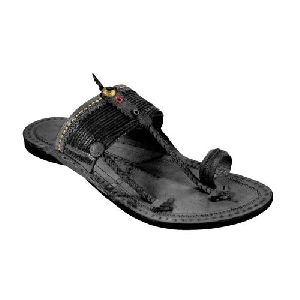 Mens Black Leather Kolhapuri Chappal