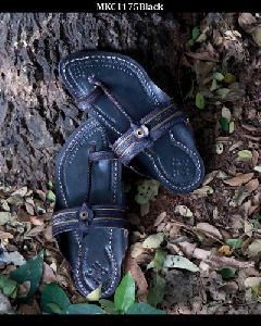 Mens Grey Leather Kolhapuri Chappal