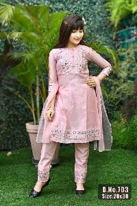 Girls Cotton Embroidered Suit and Pant Set