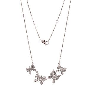 Sterling Silver Four Butterfly Diamond Necklace