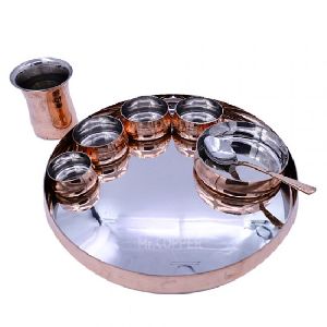 Copper Steel Curve Thali Set