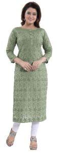 QS 5555 L-Pista Women Cotton Chikankari Kurta