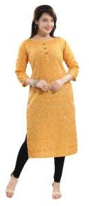 QS 5555 Mustard Women Cotton Chikankari Kurta