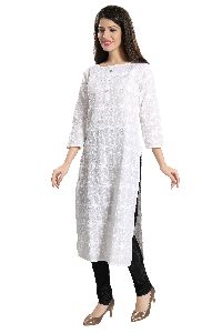 QS 5555 White Women Cotton Chikankari Kurta