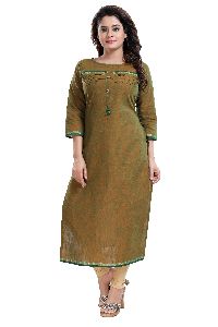 QS 6294 Bronze Women Cotton Handloom Kurta With Plating