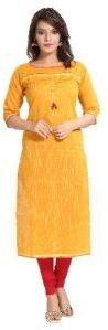 QS 6294 Gold Women Cotton Handloom Kurta With Plating