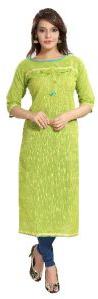 QS 6294 Green Women Cotton Handloom Kurta With Plating