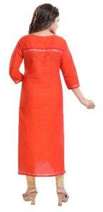 QS 6294 Orange Women Cotton Handloom Kurta With Plating