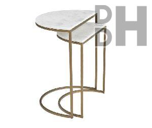 Brass Plated Marble Top Iron Table Set