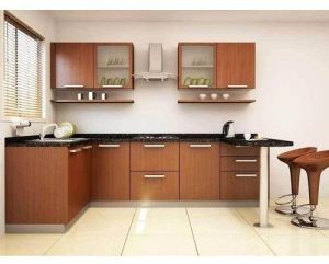 Wooden L Shaped Modular Kitchen